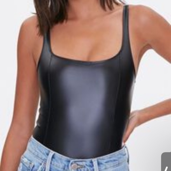 Faux leather tank bodysuit - Picture 6 of 10
